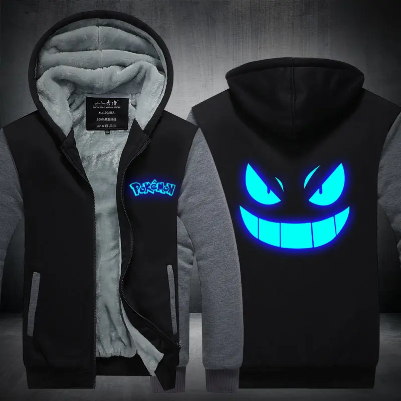 Anime Fleece Men's Hoodie Winter Thick Sweatshirts Casual Hooded Cardigan Fashion Bomber Fur Jackets Zipper Coat 5xl