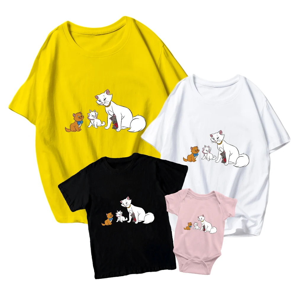 

T Shirts Disney Marie Cat Toulouse Berlioz Kids Short Sleeve Baby Girl Boy Baby Romper Family Matching Adult Unisex Dutrice Tops
