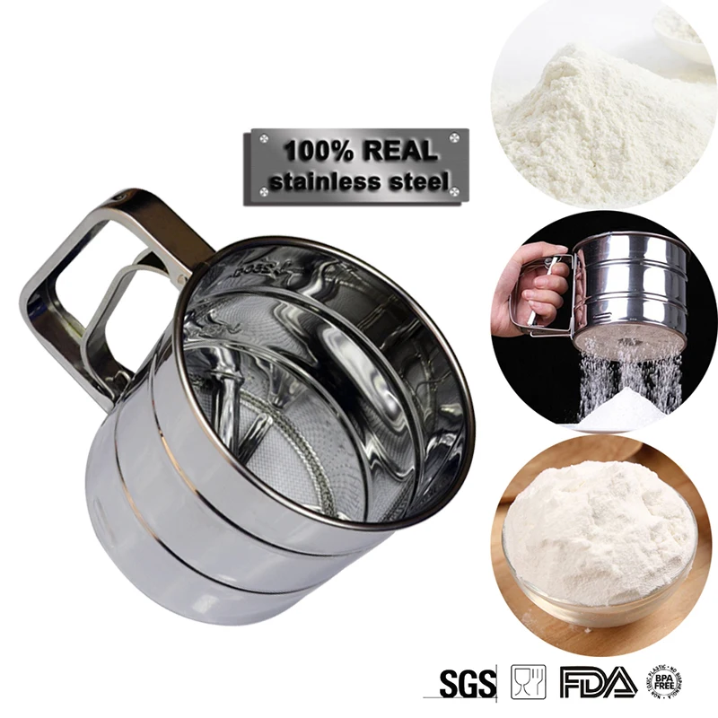 

Jerrydian Stainless Steel Flour Sieve Cup Powder Sieve Mesh Kitchen Gadget For Cakes Hand-Screened Sugar Mesh Sieve Baking Sieve