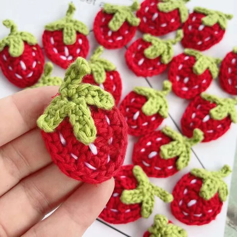 

5 Pieces Of Cute Yarn Strawberry Cloth Paste Crochet Applique Patchwork Sewing Accessories Fruit Diy Needle Sewing Handmade