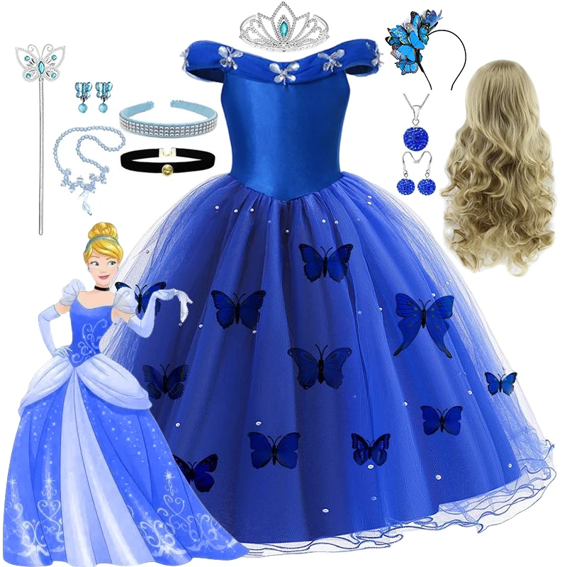 

Disney Princess Cinderella For Girls Cosplay Costume Kids Dress Up Tulle Tutu Dress Halloween Party Birthday Gown Clothes 2-10T