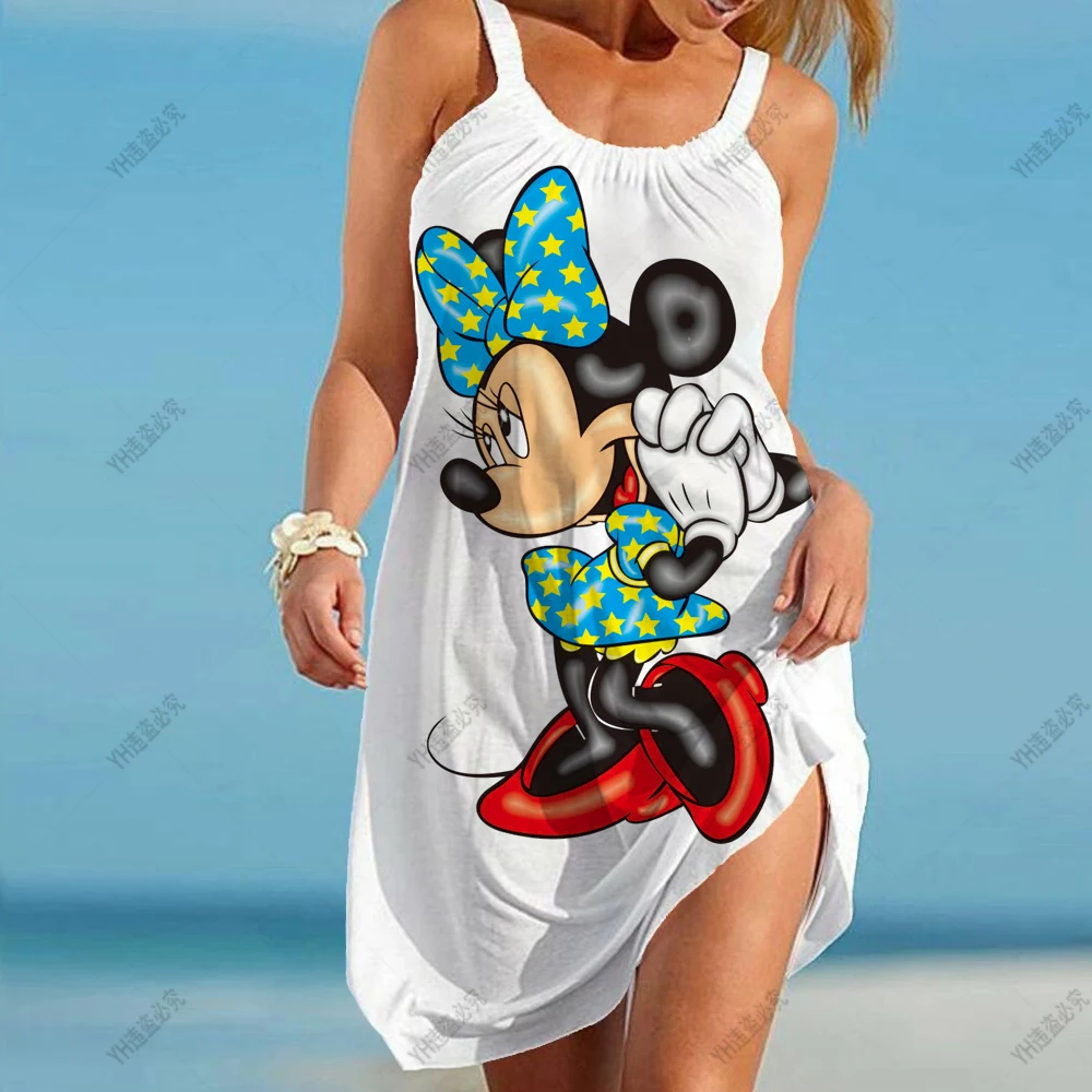 Летнее женское платье с диснеевским Минни Микки Маусом Повседневное без рукавов