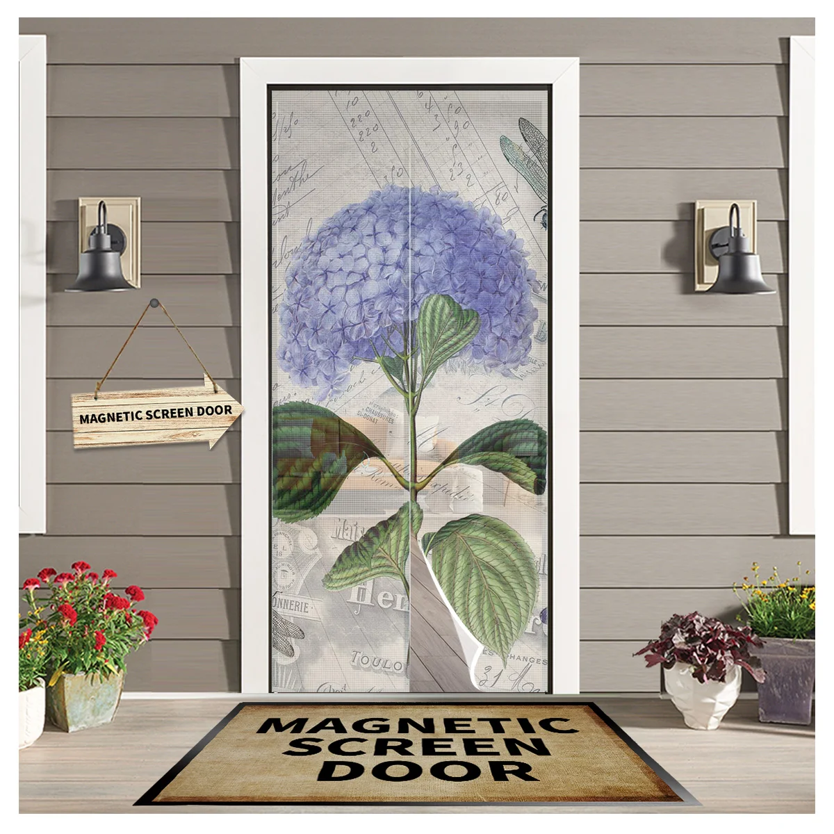 

Purple Flower Dragonfly Vintage Clock Retro Magnetic Screen Door Curtain Living Room Bedroom Kitchen Anti-mosquito Window Screen