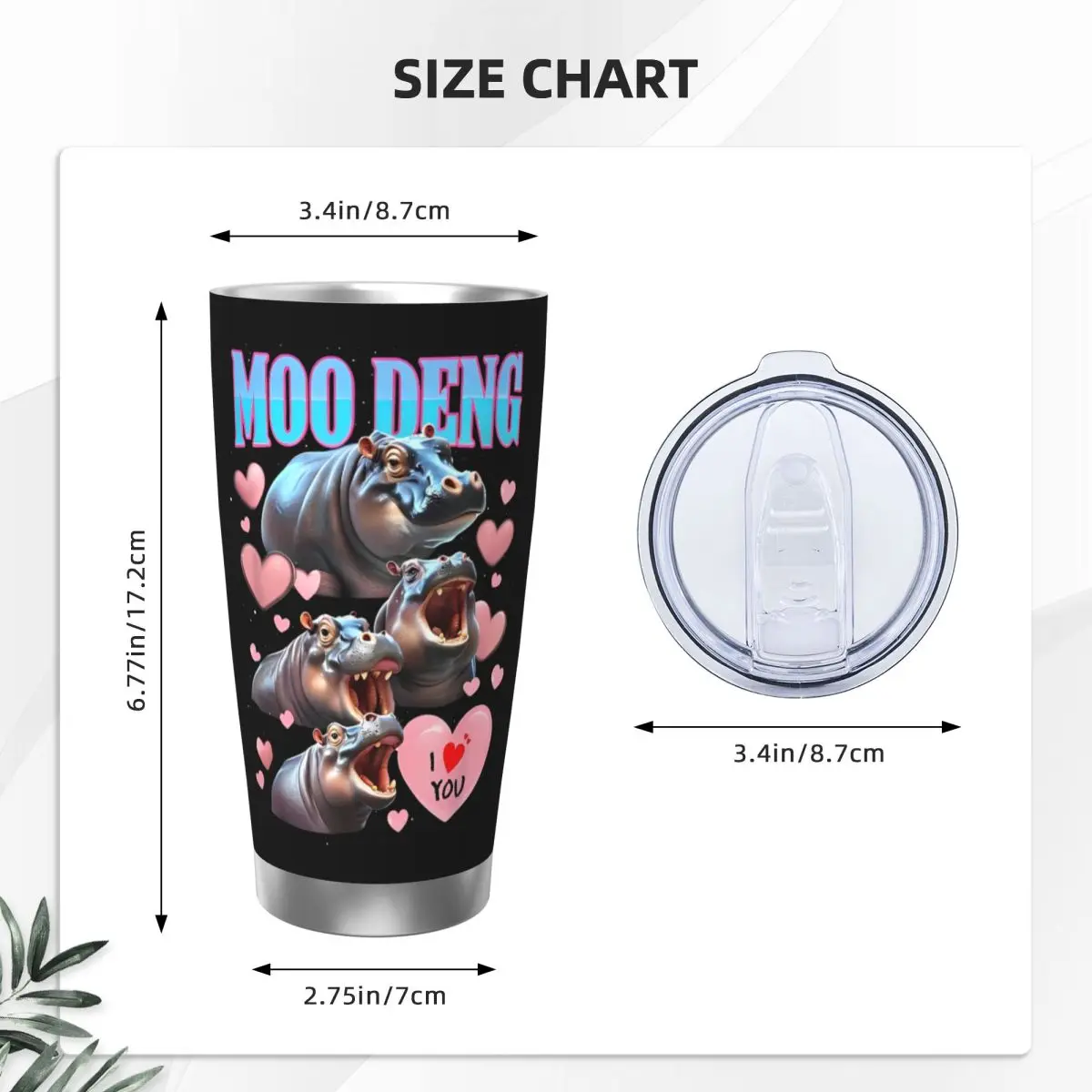 Забавная Изолированная Термокружка Moo Deng I Love You с соломинкой из нержавеющей стали