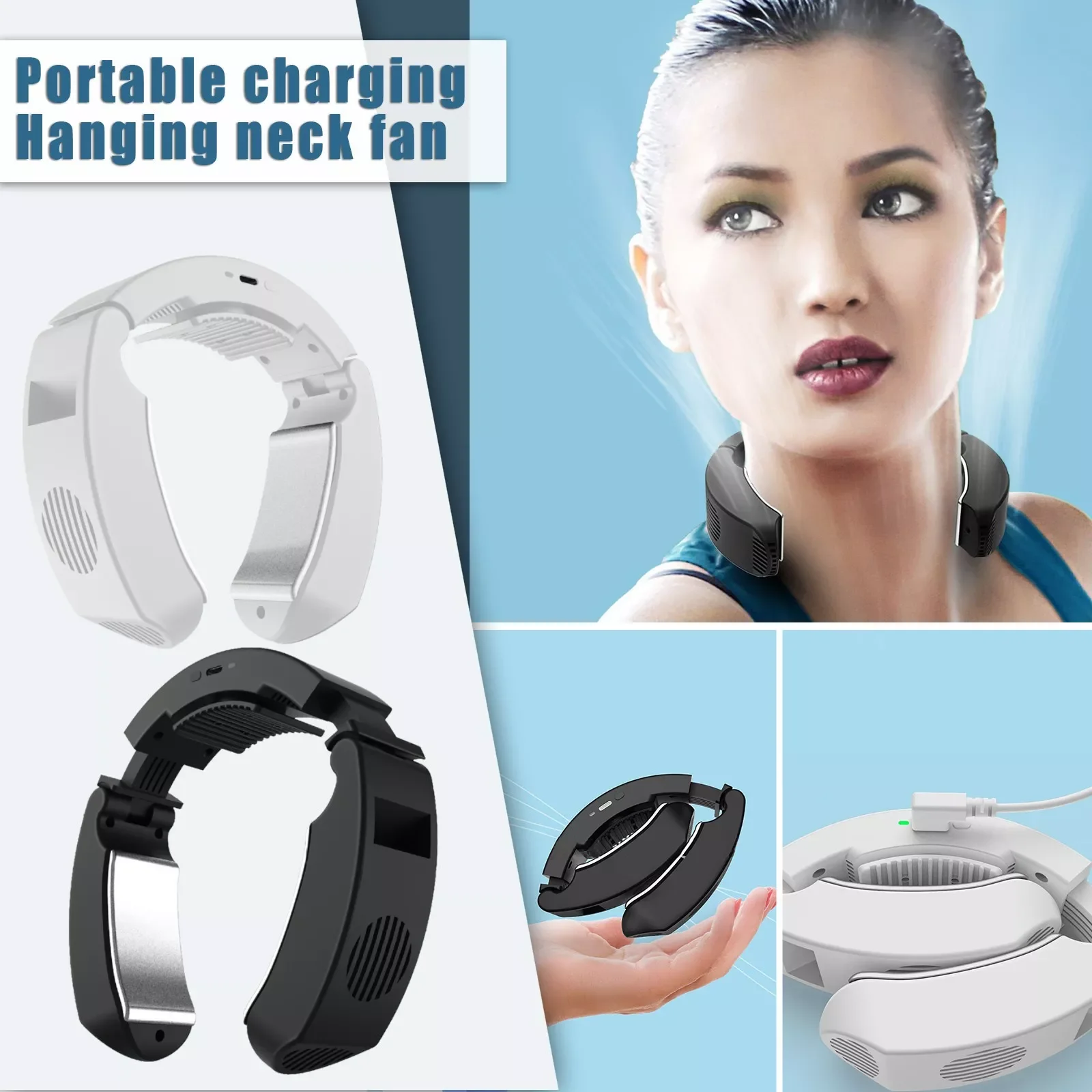 

Портативный подвесной шейный кондиционер, вентиляторы для ношения шеи, подвесной складной безлопастный вентилятор, бесшумные маленькие ве...
