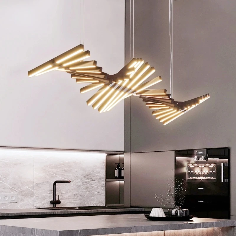 

Art Led Chandelier Pendant Lamp Light Nordic Black Ceiling Designer Fishbone Shape Luxury Living Room Office Strip