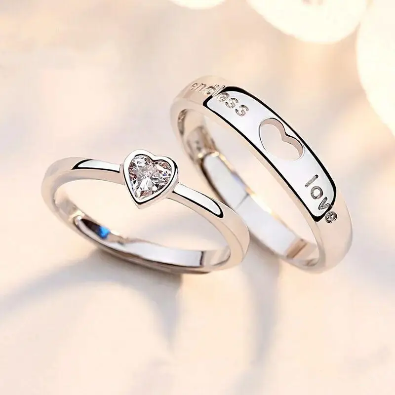 Disney S925 silver heart-shaped couple ring for men and women a pair of wedding rings for Valentine's Day
