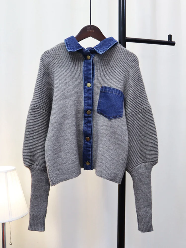 

Женское осенне-зимнее трикотажное пальто с отложным воротником и длинными рукавами