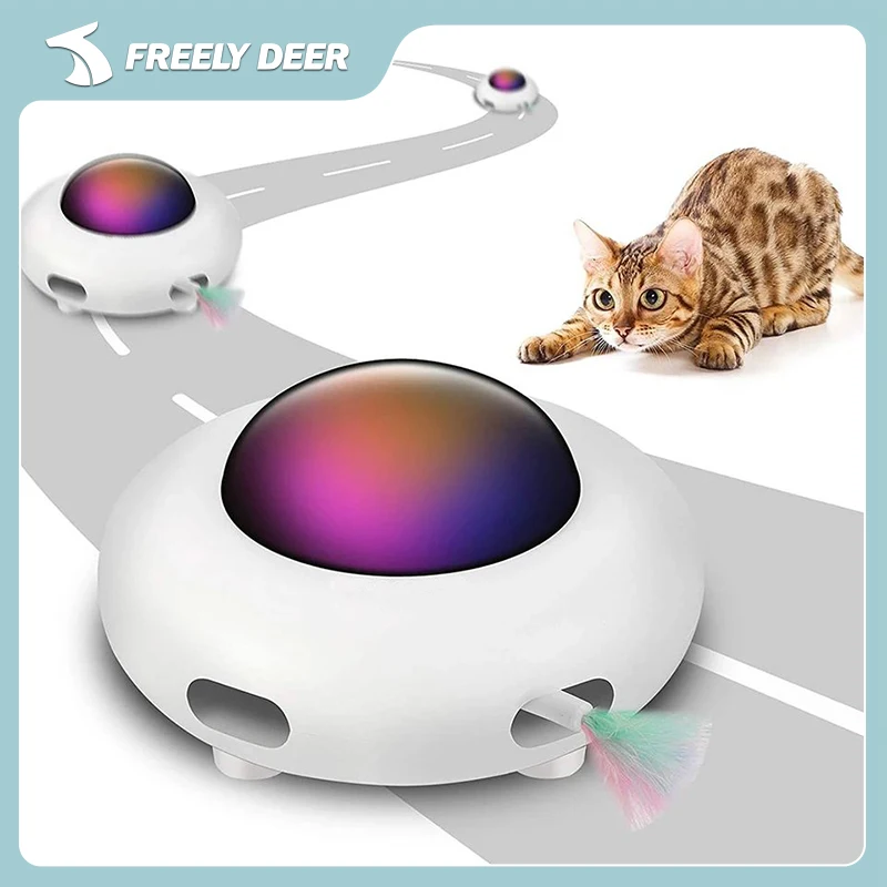 

Interactive Auto Cat Toy Smart Teaser UFO Pet Turntable Catching Training toys USB Charging Cat Teaser Replaceable Feather Cats
