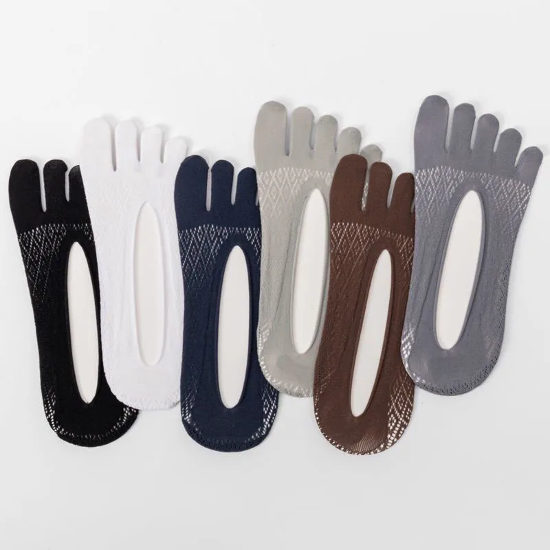 5Pairs Men Socks with Fingers Summer Ultra-thin Breathable Invisible Toe Silk Socks Elastic Men's Ankle Sock Silicone Non-slip