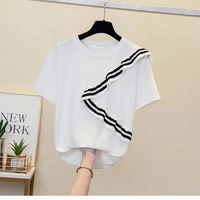 t shirt ruffle patchwork bf style loose and casual flesh covering short sleeved shirt pullover young ladies top 2022 new summer