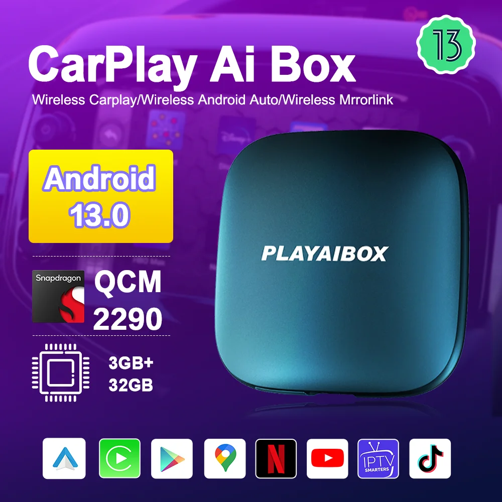 

Carplay Ai Box Android 13 System Netflix Iptv CarPlay TV Box Wireless Android Auto Built-in GPS 4G LTE Car Multimedia Player