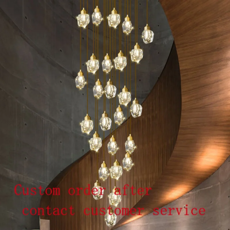 

Long Pendant Light Staircase Chandeliers Led High Ceilings Crystal 2022 Luxury Water Drop Decorative Modern 10 Lights Villa