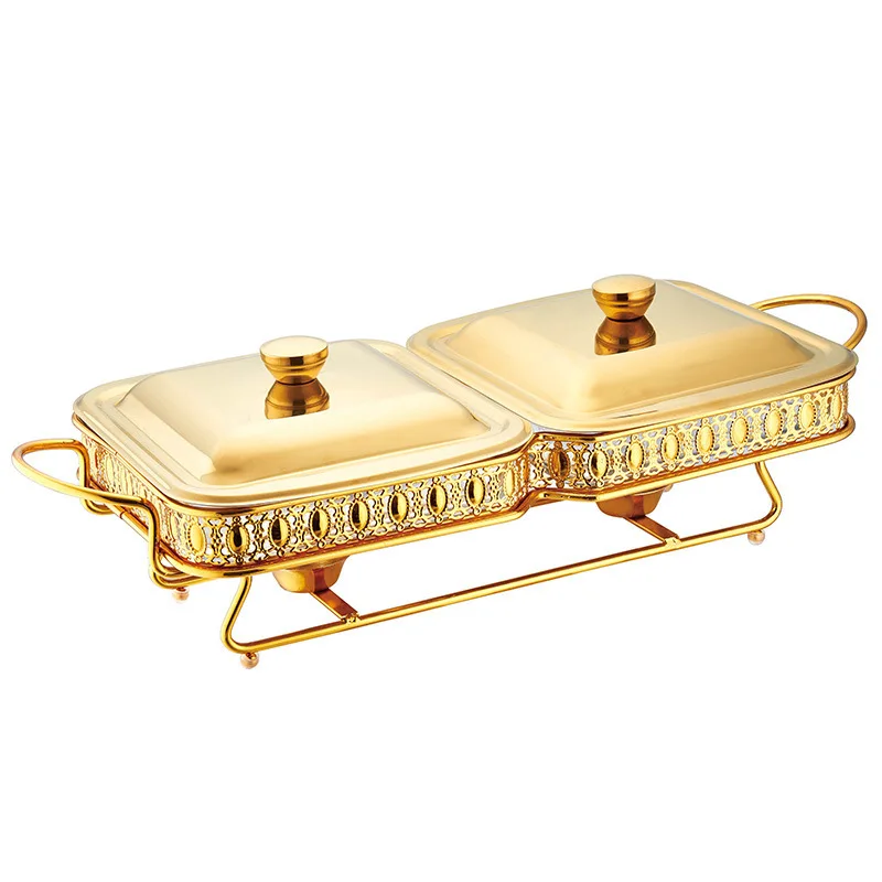 

1.8L*2 Double Food Warmer Buffet Golden Silver Wedding Chafing Dish Stainless Steel Glass Serving Dish Hot Pot Chafing Dish