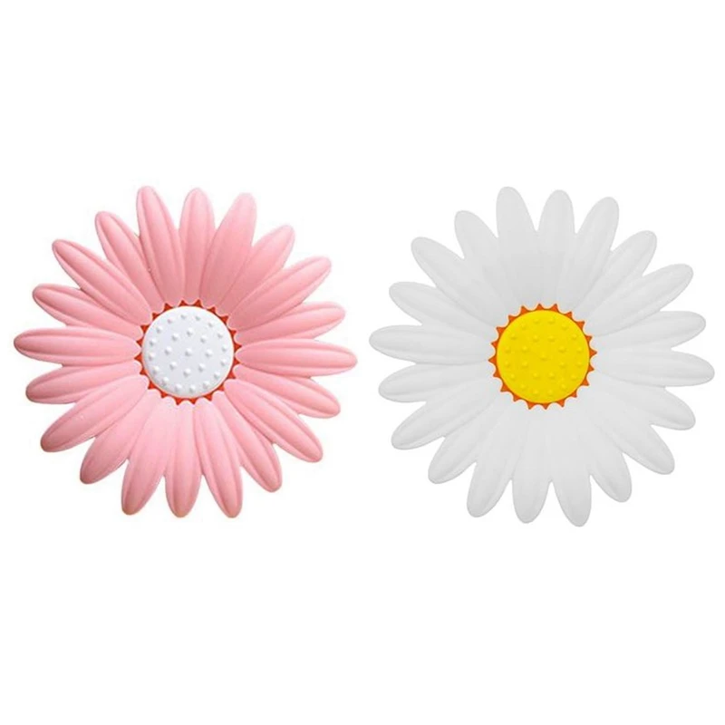 

2 PCS Daisy Flower Soap Box Double-Layer Drain Soap Holder Bathroom Soap Dish Sink Sponge Drain Box Bathroom Accessories
