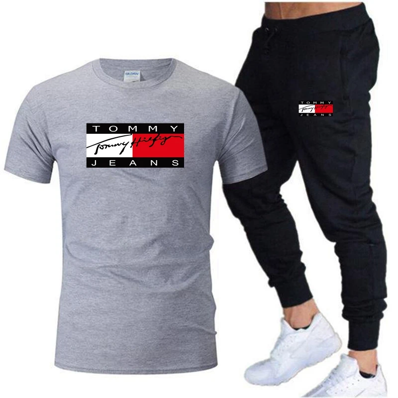 New summer fashion short sleeved T-shirt and pants set, casual brand fitness hip-hop fashion men's sports set