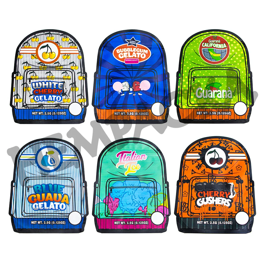 

Empty Mylar Bag Die Cut Backpack 3.5g Stands Up Opp Pouches Smellproof Herb Flower Storage Plastic Sealed Bags Customize Packing
