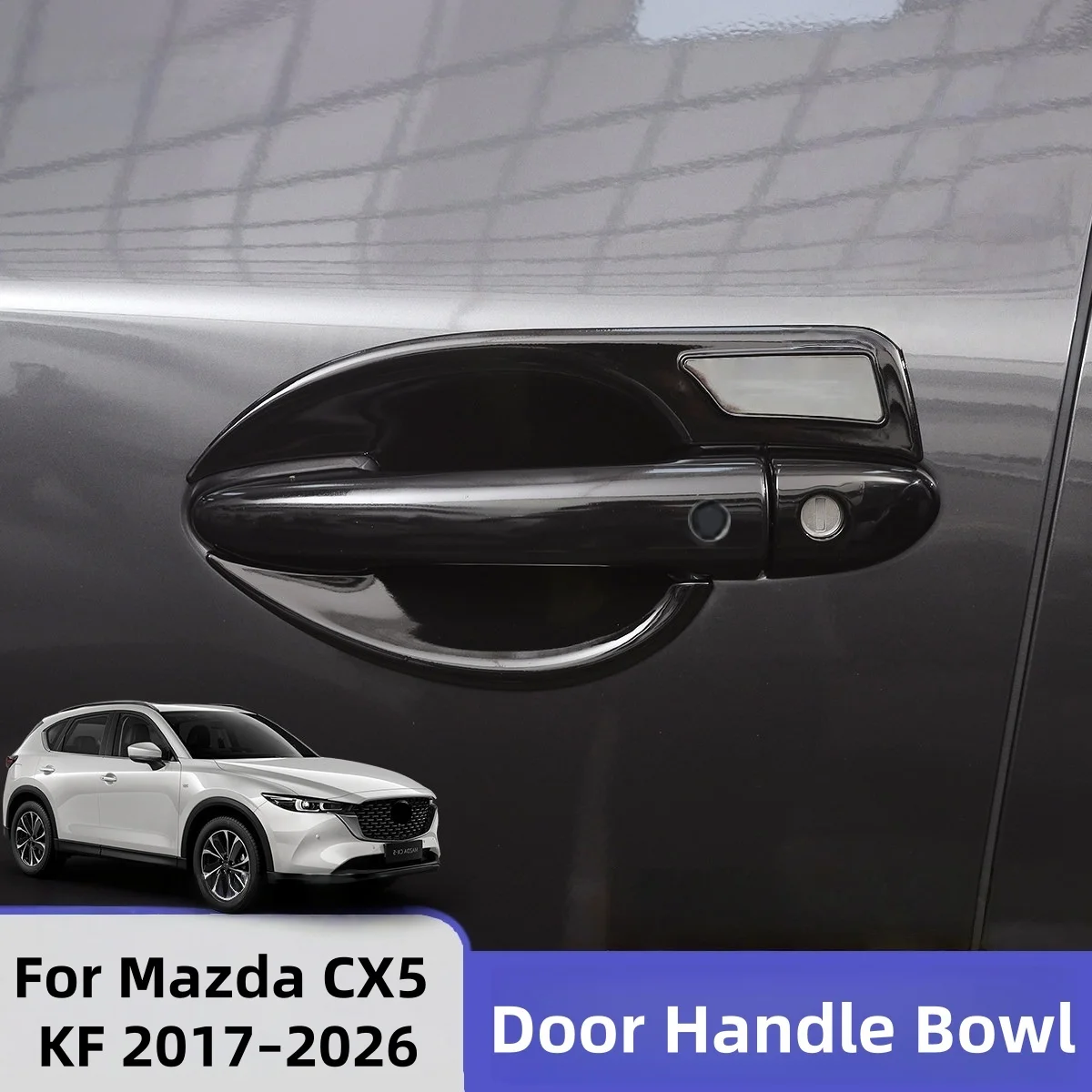 Фото Для Mazda CX-5 KF 2017-2026: Декоративные накладки на ручки и чаши дверей из АБС-пластика с хромированным карбоновым покрытием, аксессуары №1