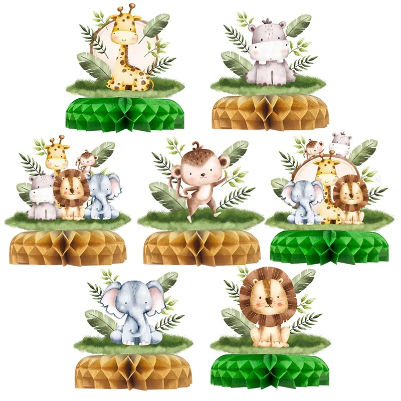 Джунгли с животными соты настольное украшение джунгли день рождения вечеринка