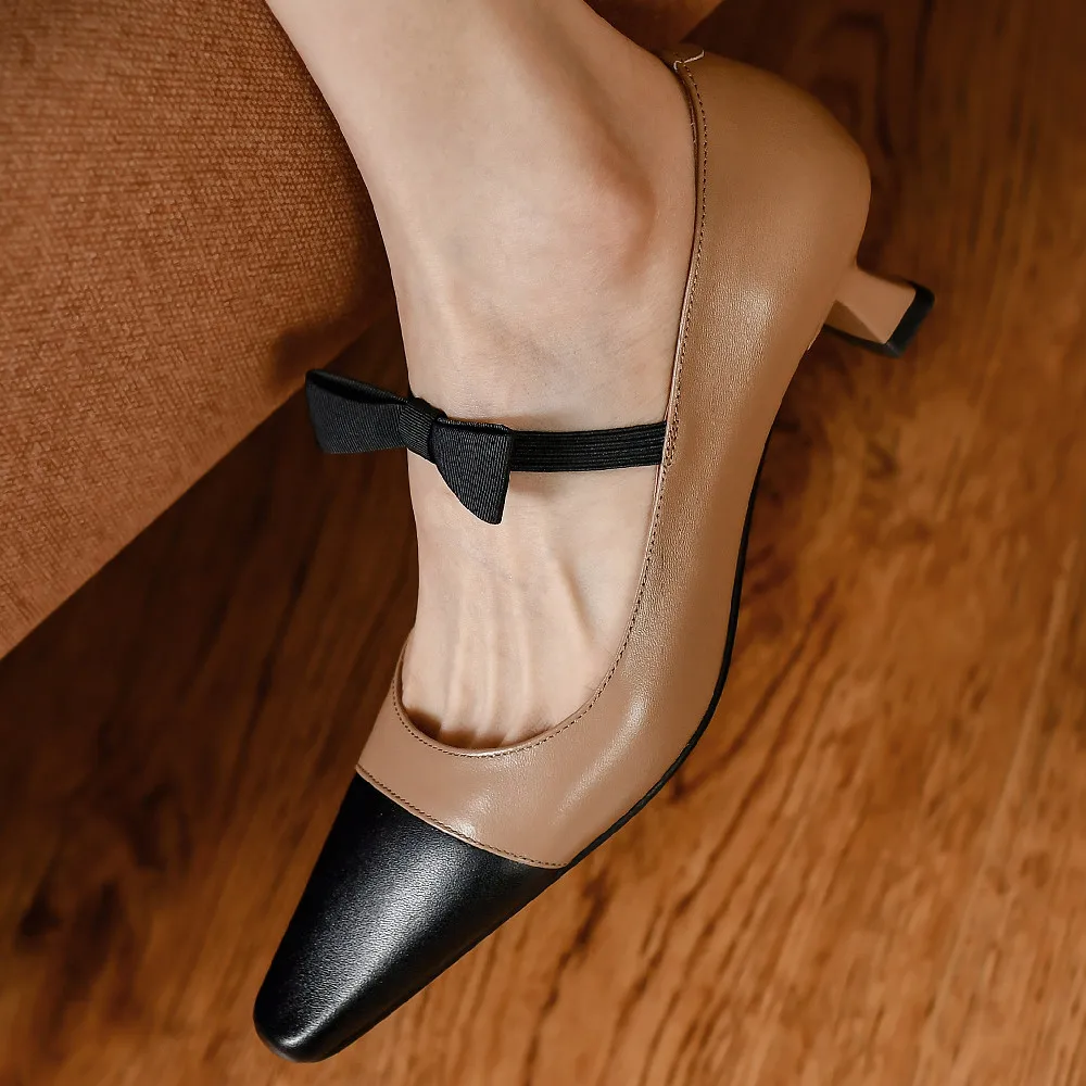 

Туфли-лодочки женские из натуральной кожи, пэчворк, эластичные, без застежек, бантиком, Элегантные Вечерние Нарядные туфли, разные цвета