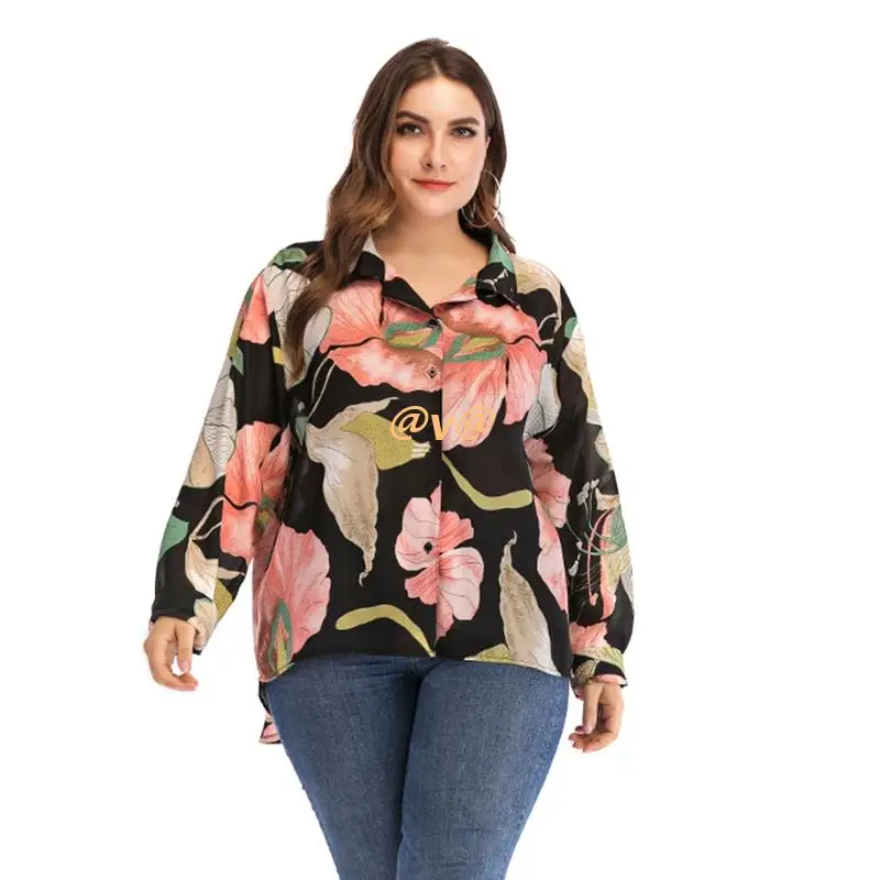 

Female Loose Shirt Blossom Blouse Lapel Oversize Tops for Vacation Party Dating