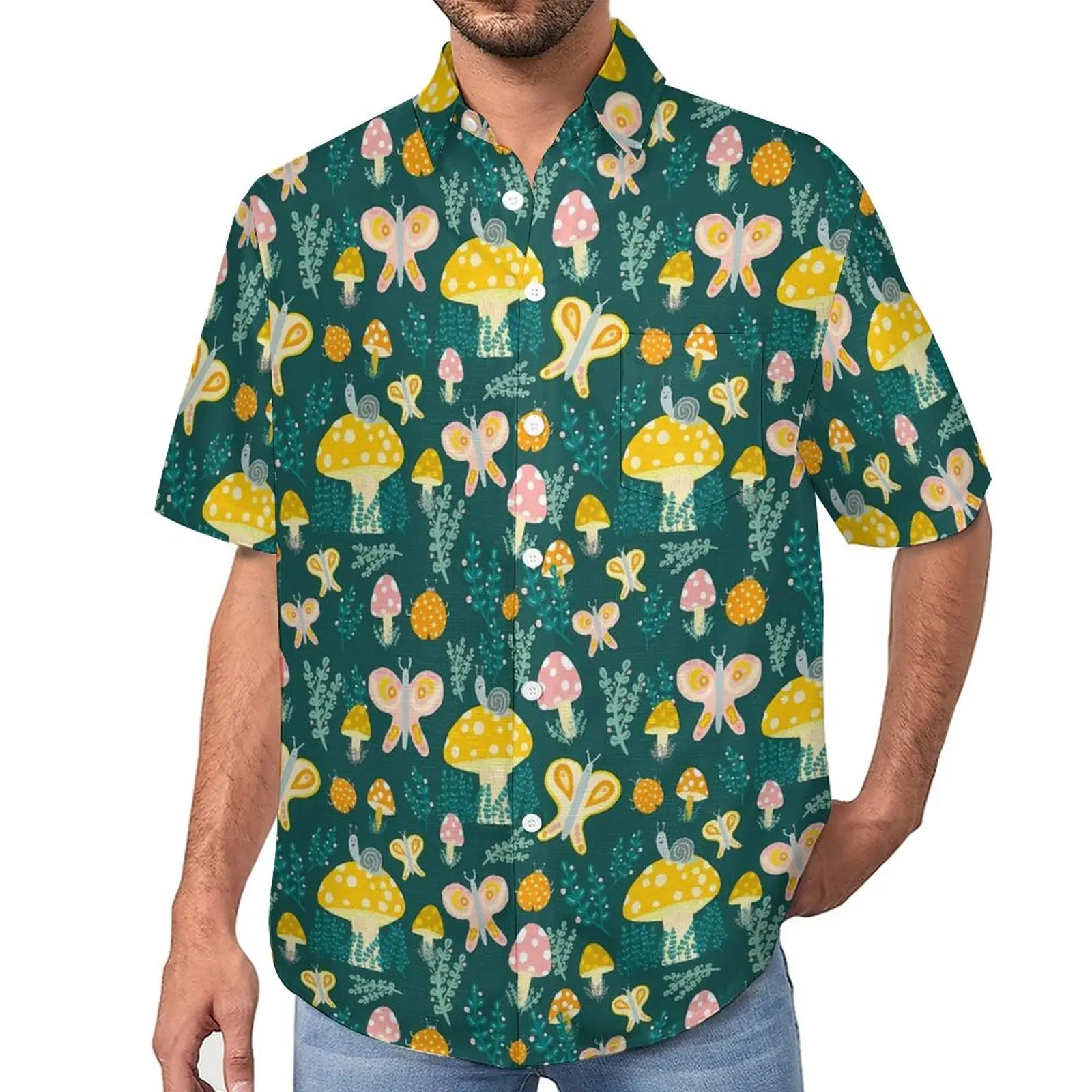 

Cute Snail Print Blouses Man Magic Mushrooms Casual Shirts Hawaiian Short Sleeve Graphic Streetwear Oversized Beach Shirt Gift