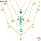 CANNER Real 925 пробы серебряный бирюзовый крест капли воды Pendente Длинная цепочка Очаровательная цепочка до ключиц изящные ювелирные изделия