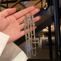 long tassel crystal earrings for women new bijoux shine geometric rhinestone dangle earrings weddings jewelry accessories