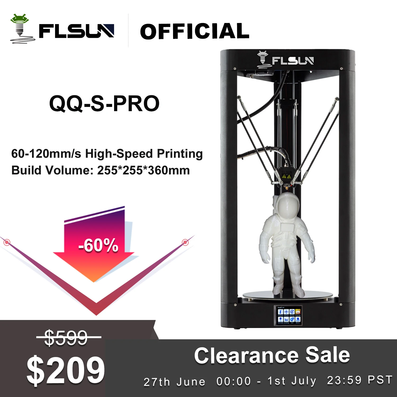 3D-принтер Flsun QQ S PRO Delta Kossel автоматическое восстановление предварительная сборка TFT 32 бита плата Impressora | Отзывы и видеообзор