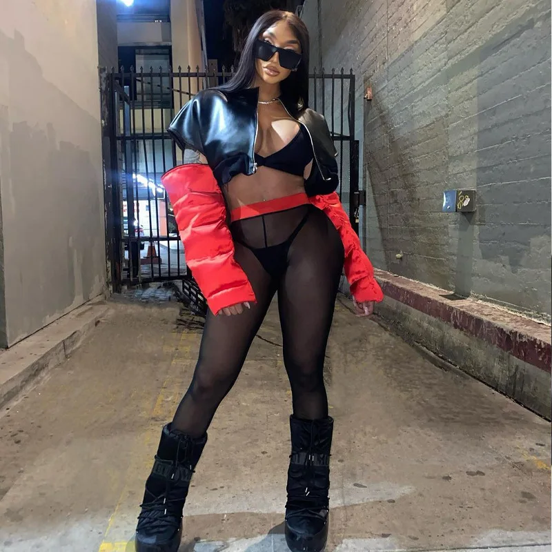

Balogun Streetwear Spring Jackets For Women 2022 Short Sleeve Zipper Leather Jacket Club Black Bomber Baseball Jacket Female