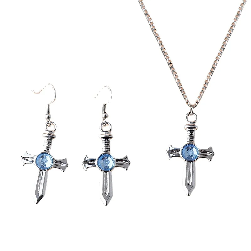 

Ожерелье-чокер из аниме «Фея хвост», модное ожерелье с кулоном в виде креста с голубым кристаллом для косплея, подарочное ювелирное изделие ...