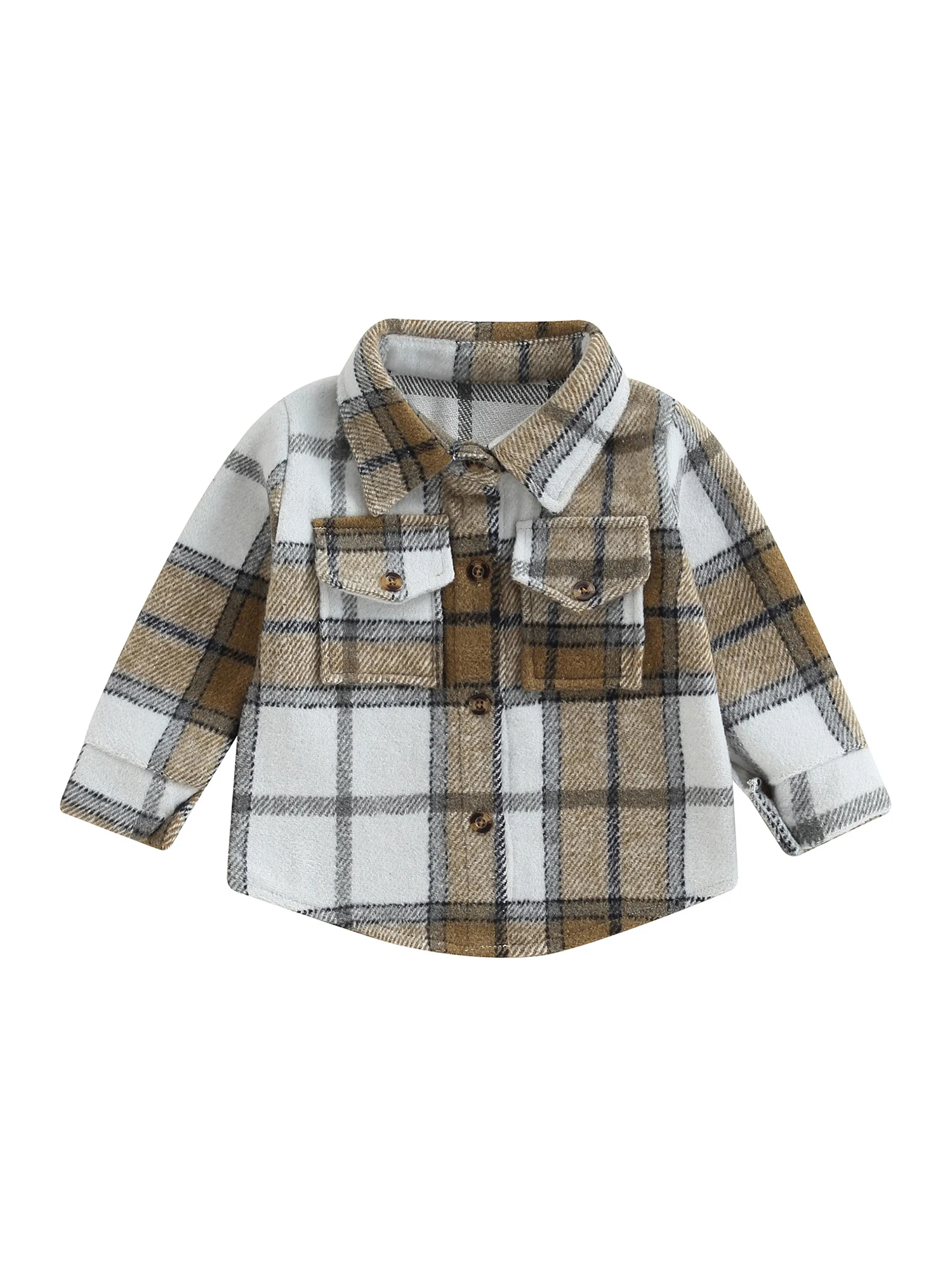 

Baby Girl Boy Flannel Plaid Shirt Coat Lapel Button Jacket Winter Outwear Fall Clothes Toddler Long Sleeve
