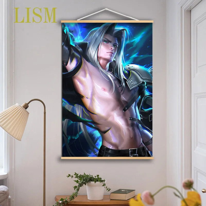 

Final Fantasy Sephiroth Anime Poster manga picture with solid wood hanging scroll for canvas painting