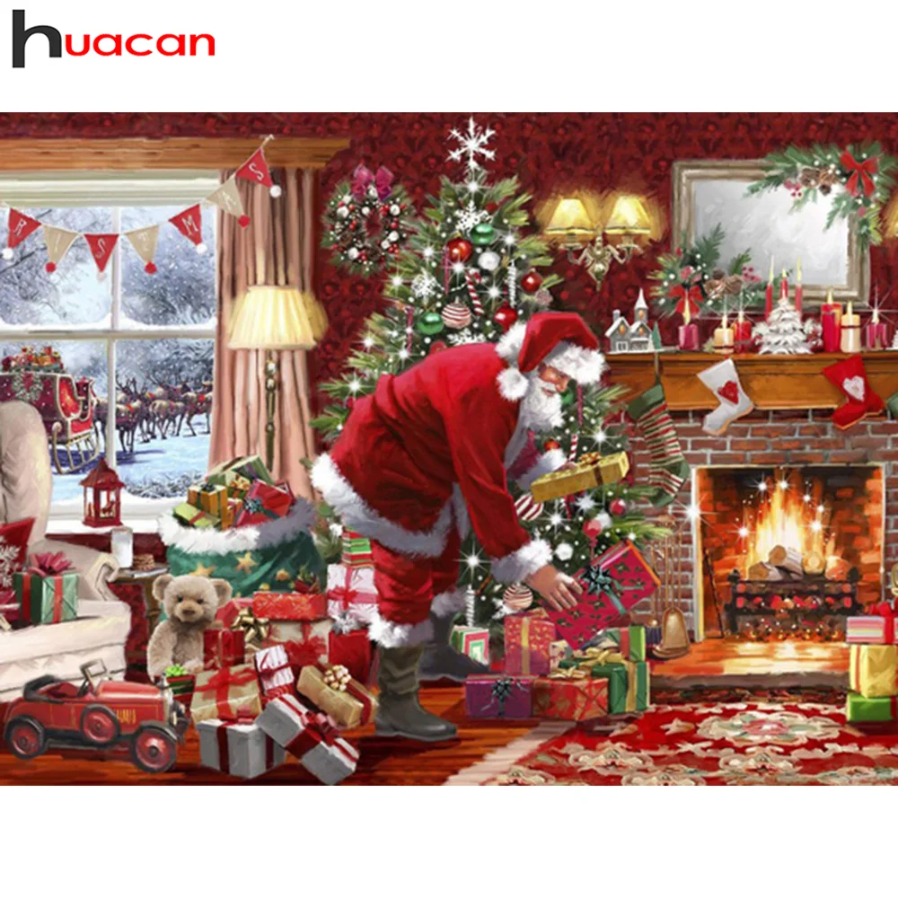 

Huacan Diamond Painting New Collection Christmas House Home Decor 5d Diy Embroidery Mosaic Santa Claus Crystal Wall Sticker