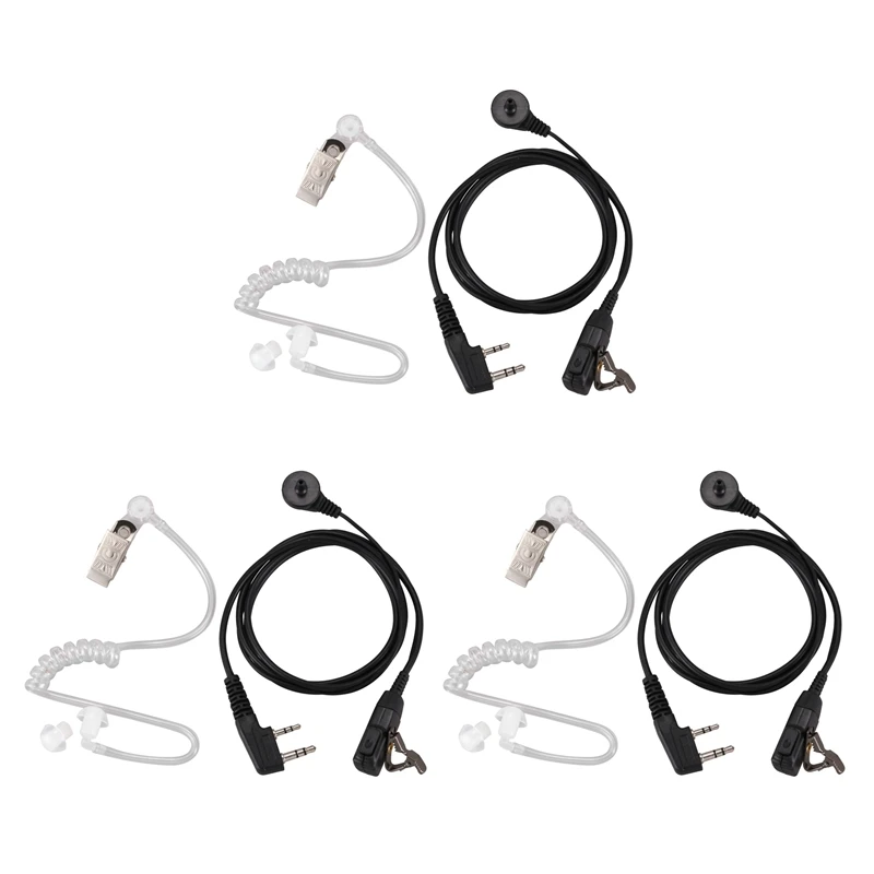 

3X 2 Pin PTT MIC Headset Covert Acoustic Tube In-Ear Earpiece For Kenwood TYT Baofeng UV-5R BF-888S CB Radio Accessories