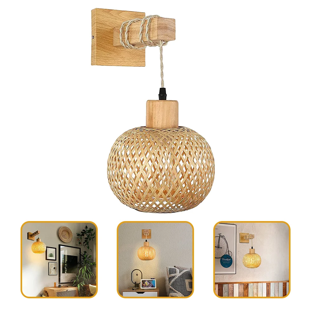 

Vintage Wall Sconce Wood Rattan Light Fixture Farmhouse Bedroom Living Room Decorative Light Fixture