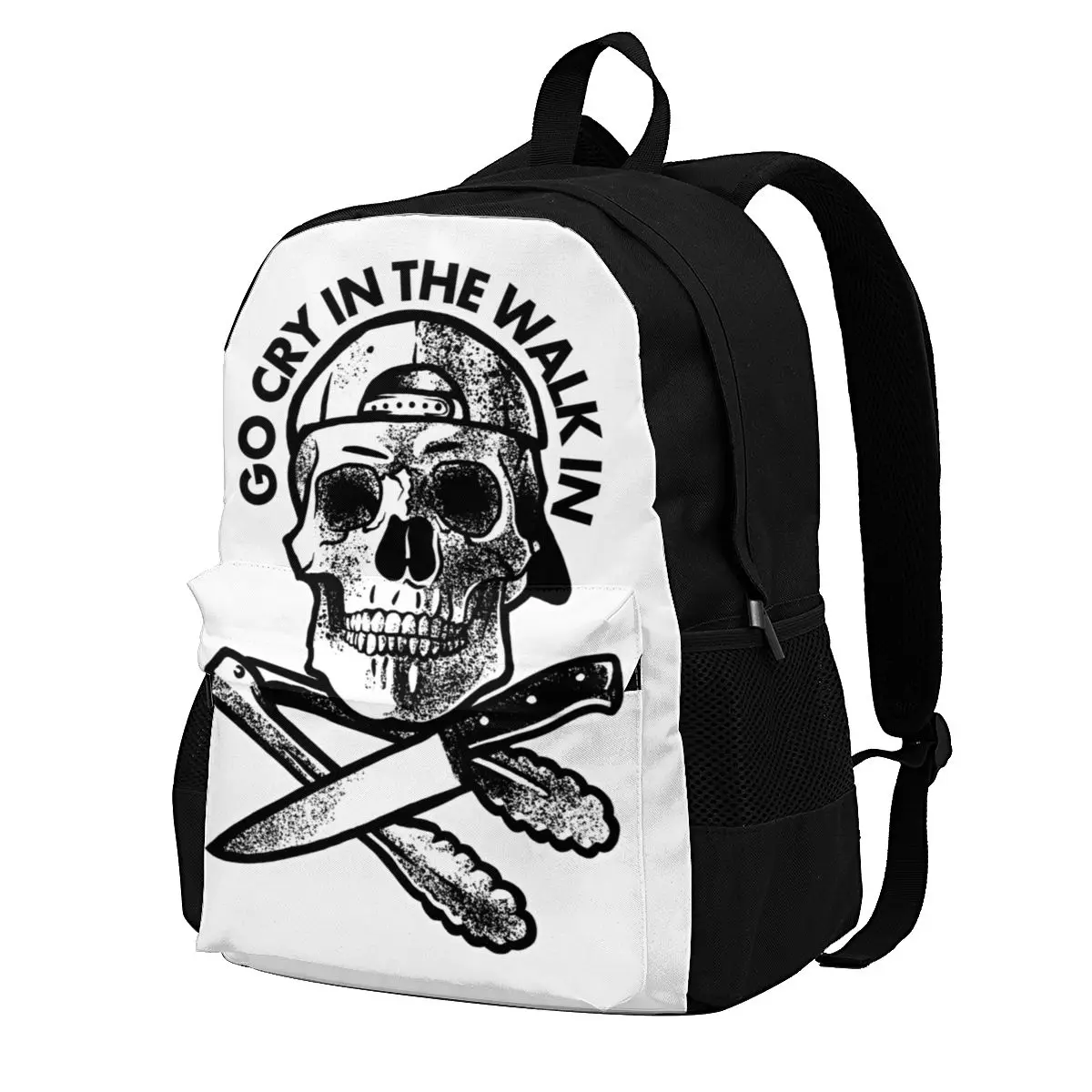

Go Cry In The Walk In Backpacks Skull Chef Polyester Camping Runner Backpack Big Nice Bags