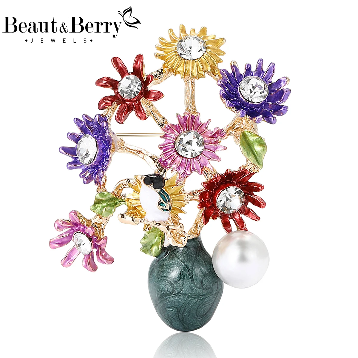 Фото Роскошные эмалевые броши Beaut&Berry с изображением подсолнухов Ван Гога для женщин и мужчин, повседневные броши в виде растений, украшения для вечеринок, аксессуары, подарки №2