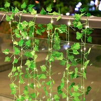 artificial green leaf flowers led string lights fairy garland battery powered christmas decorations for home weeding party decor