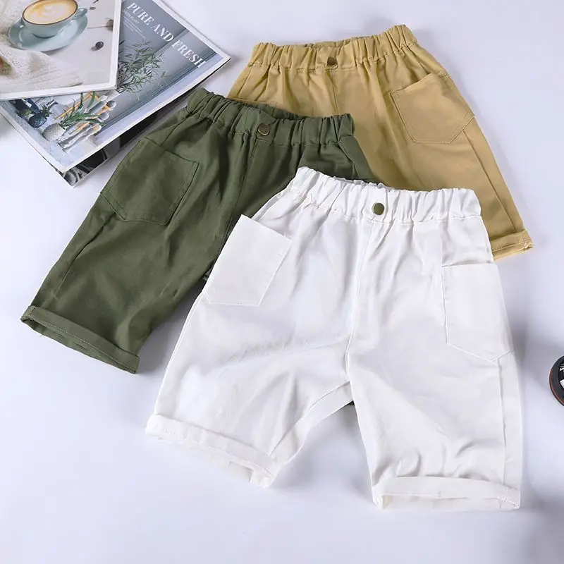 

Новинка 2023, летние шорты для мальчиков, свободные и тонкие детские брюки из пяти частей, повседневные Простые Модные Детские шорты в Корейском стиле