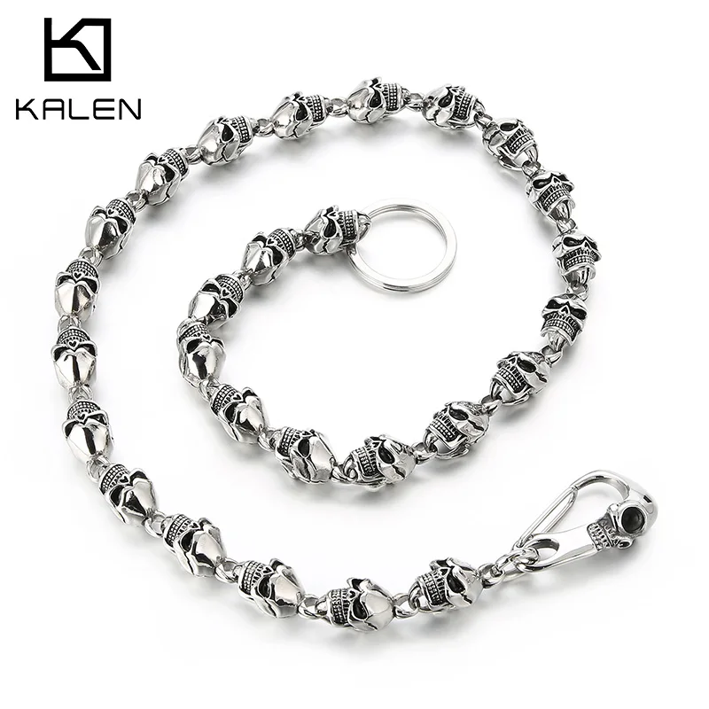 Vintage Gothic Skull Beaded Bracelets Necklace For Men Punk Stainless Steel Party Jewelry Pants Chain Accessories Gifts