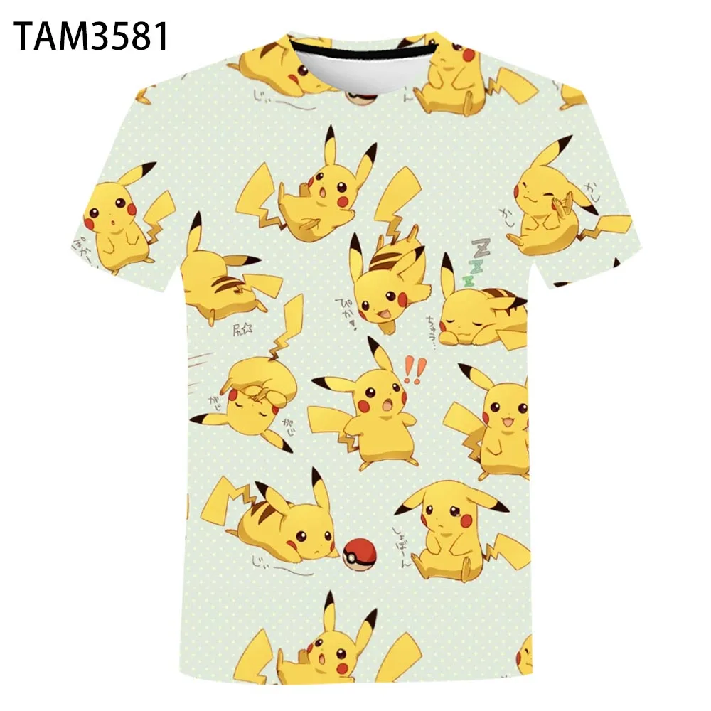 2023 Japanese Anime Pikachu 3D Printing Boys And Girls Summer Fashion Short Sleeve T-Shirt Baby Cute Cool Street Top Wholesale images - 6