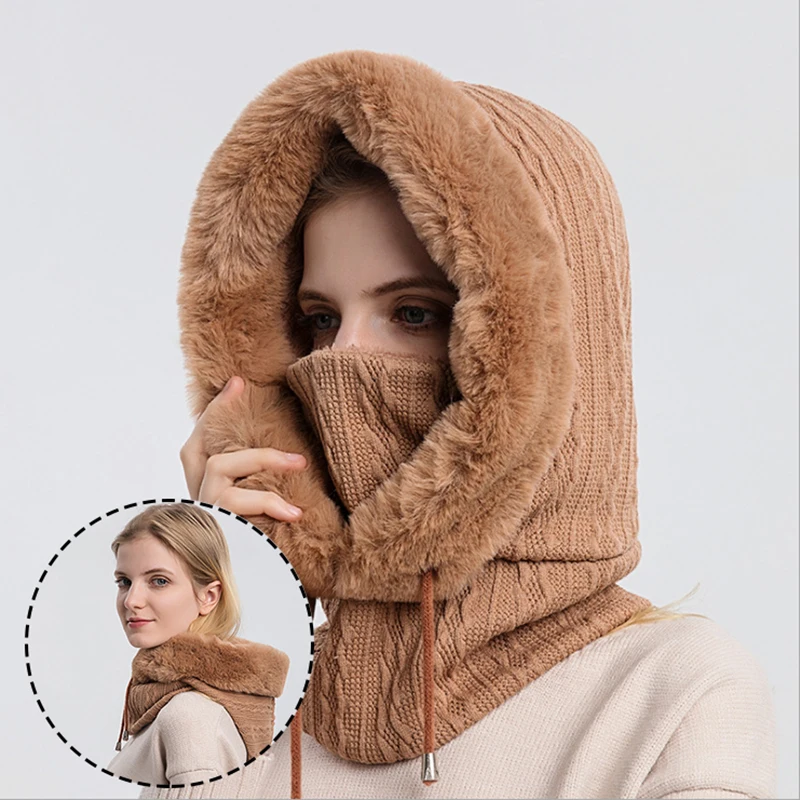 Winter Hat With Mask Outdoor Riding Hood Cold Proof Cap For Women Warm Scarf Ski Mask Set Windproof Warm Unisex Skullies Bone