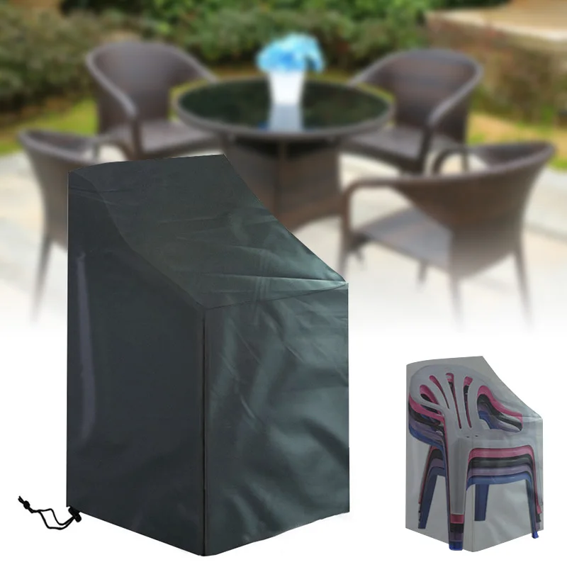 

3 Sizes Waterproof Drawstring Black Stacked Chair Dustproof Cover Outdoor Garden Patio Furniture Protector Storage Bag