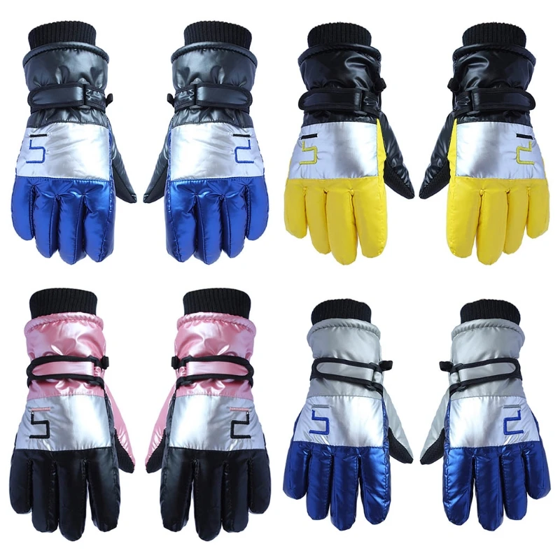 

Children Skiing Cycling Gloves Glossy Thick Warm Cotton Mittens Waterproof Glove