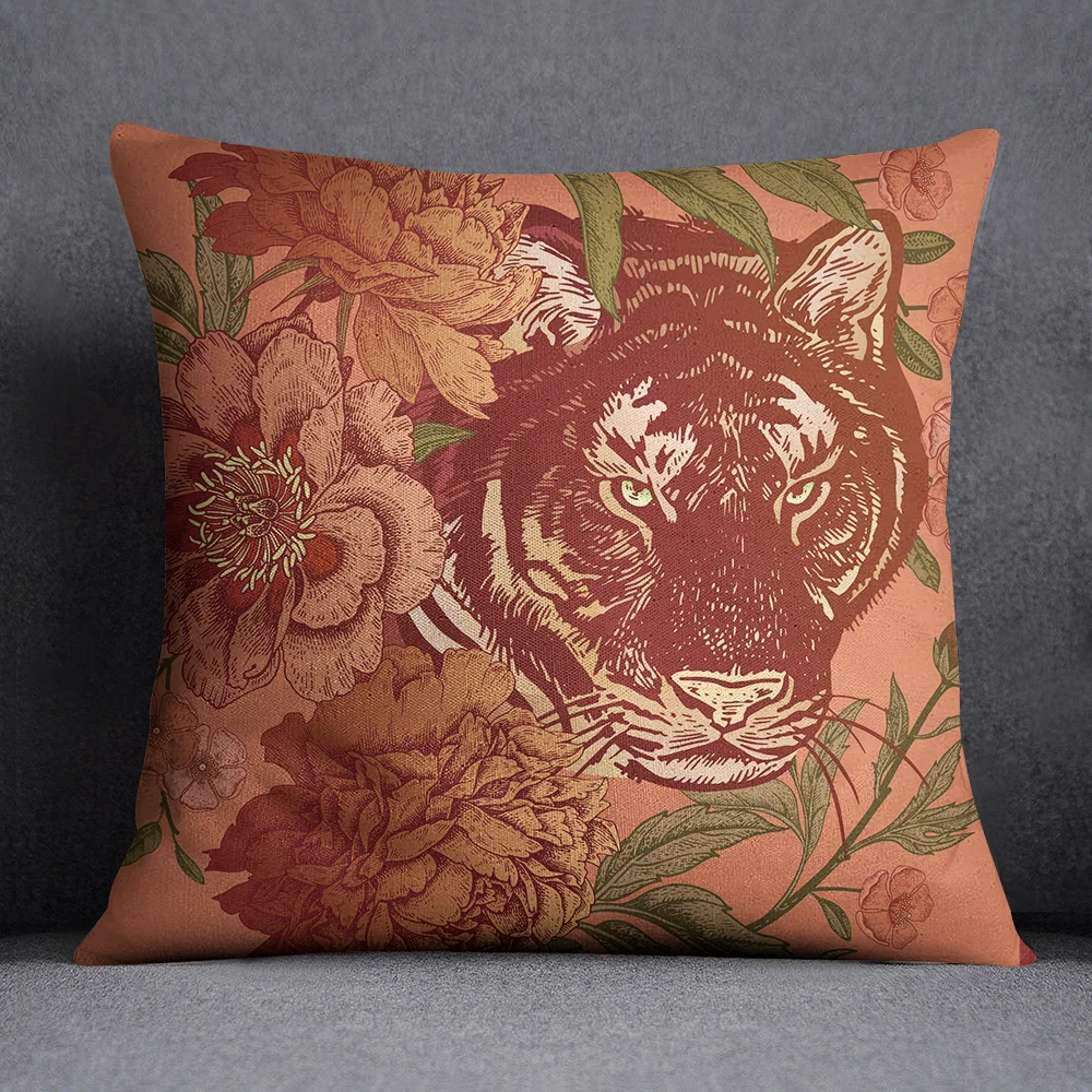 

Чехол-наволочка для подушки в виде цветов с решеткой и темно-красными полосками