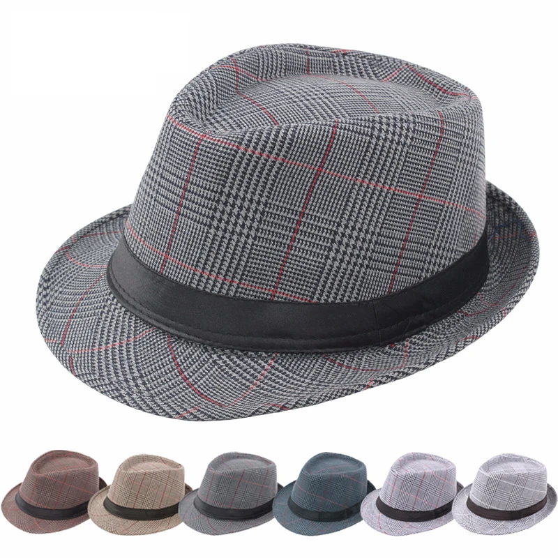 

2022 Retro Men's Hats Fedoras Top Jazz Plaid Hat Adult Bowler Hats Classic Panama British Style Men Women Panama Cap
