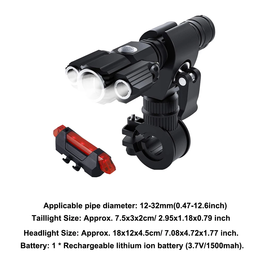 

Bike Headlight Taillight Set USB Rechargeable Bicycle Battery Powered Flashlight Tail Lamp for Night Cycling Type 2