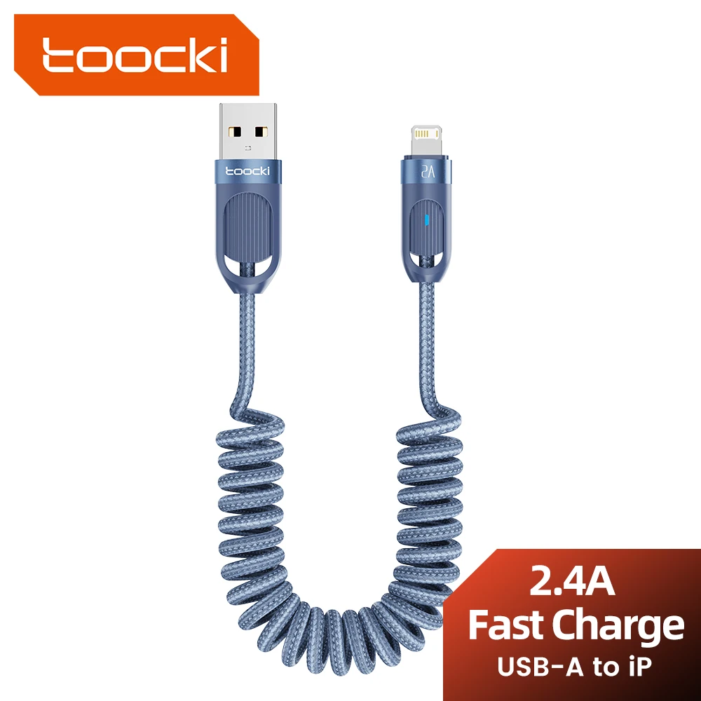 Toocki USB-кабель освещения 2 4 А для iPhone 14 13 12 11 Pro Max XR автомобильный пружинный кабель IOS