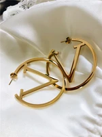 punk letter v hoop earrings luxury gold titanium steel hollow geometric earrings simple hip hop party girl jewelry gifts